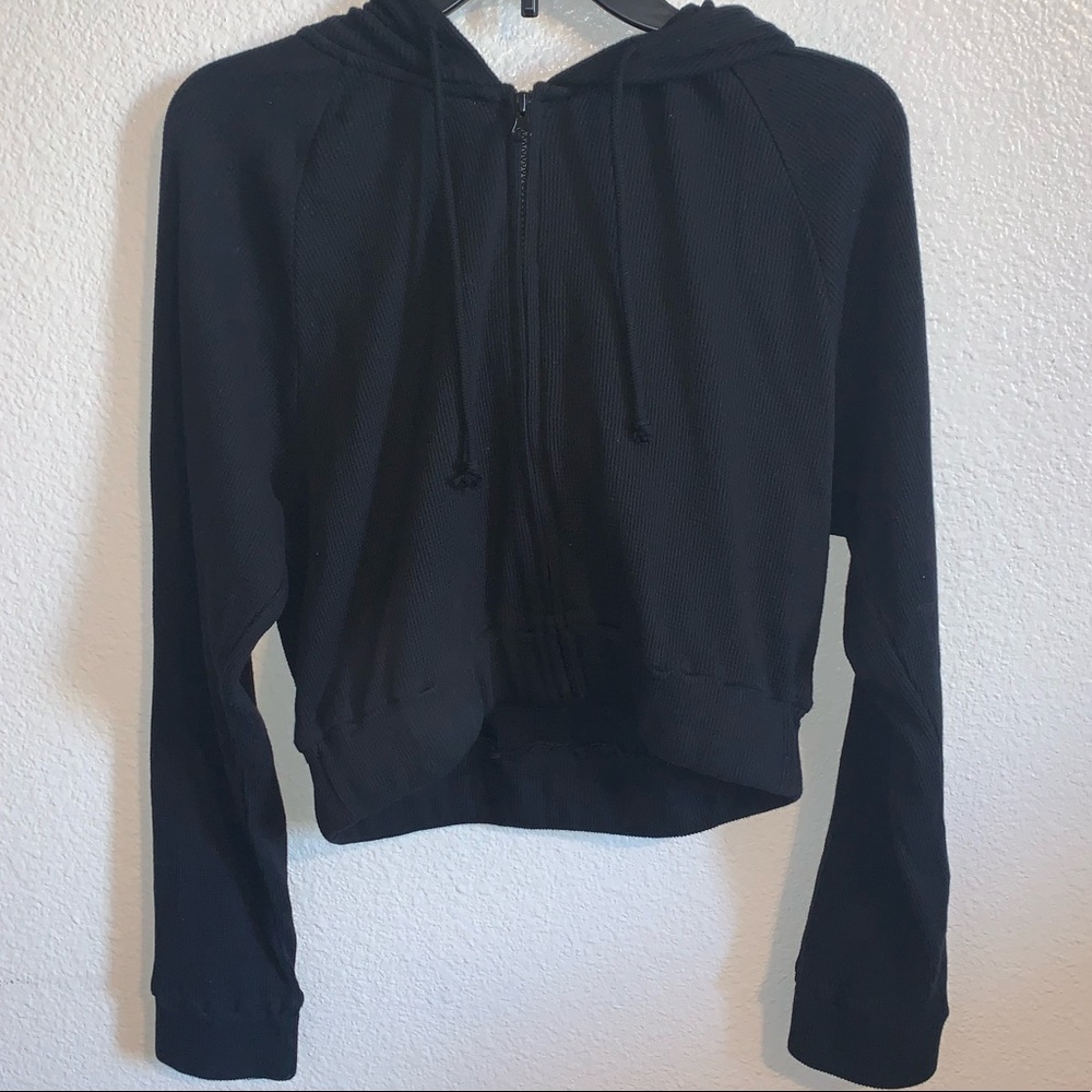Forever 21 Waffle- Knit Zip up cropped Sweater